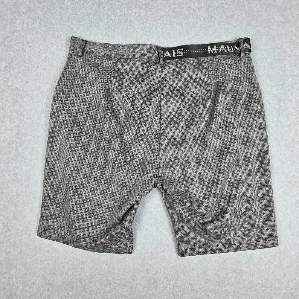 Mauvais 38 Louvre Gray Flat Front Shorts Logo Waistband Geometric Print Pattern
